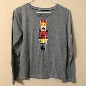 Secret Santa Pajama Top Nutcracker Christmas Gray Long Sleeve PJ X-Mas Shirt